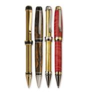 Examples of completed Extra-Large Twist (Cigar) Pens beside pen hardware