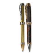 Example of completed Ornate Extra-Large Twist (Cigar) Pen beside pen hardware