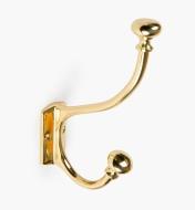 00W8540 - Polished Brass Coat Hook with Brass Knobs