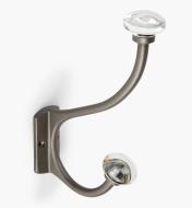 00W8554 - Pewter Coat Hook with Plain Crystal Knobs
