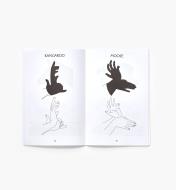 Open spread of Classic Art of Hand Shadows showing how to make a kangaroo and a moose