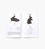 Open spread of Classic Art of Hand Shadows showing how to make a pony and a rabbit