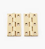 00D0201 - 2" × 1 1/8" Extruded Brass Fixed-Pin Butt Hinges, pr.