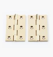 00D0304 - 3" × 2" Extruded Brass Fixed-Pin Butt Hinges, pr.