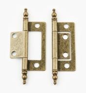 02H1111 - 2" x 11/16"Antique Brass Finial No-Mortise Hinges, pr.
