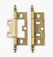 02H1112 - 2 1/2" x 3/4"Antique Brass Finial No-Mortise Hinges, pr.