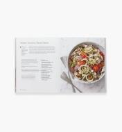 Open spread of Inspiralized showing recipe for Italian zucchini pasta salad