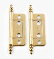 00H5212 - 2" × 11/16" Brass Plate Finial-End No-Mortise Hinges, pr.