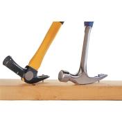 Nailing hammer beside regular hammer, both pulling a nail, for comparison