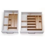 Examples of inserts installed in large drawers with dividers used outside the inserts to create additional compartments
