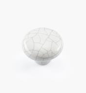 00W5202 - Bouton rond en céramique, série Craquelé, blanc, 1 1/4 po x 15/16 po