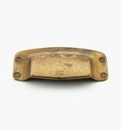 01A5740 - 3 1/2" Old Brass Square Shell Pull