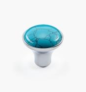01A3622 - Grand bouton gemme turquoise, fini chrome poli, 28 mm
