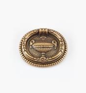 01A7650 - Poignée à anneau ovale Louis XVI, laiton antique, 1 3/4 po x 2 po