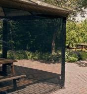 Mosquito Netting used as a screen around a picnic shelter