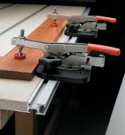 L-P Horiz. Auto-Adjust Toggle Clamp with T-Track Plate in use with the Veritas Edge T-Slot Track