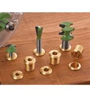 Brass Bit Holders mounted in a bench, holding various bits