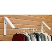 Mounted 3' to 5' rack folded out, holding various clothing on hangers