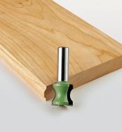 External bullnose bit next to a board with a profile cut into it