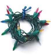 A bundle of Christmas lights tied with a Gear Tie Flexible Tie