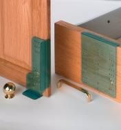 Drawer & Cabinet Jigs palced on a door and drawer front