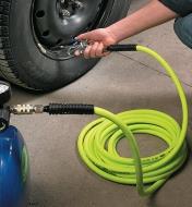 Using the Flexzilla Pneumatic Hose to add air to a vehicle tire