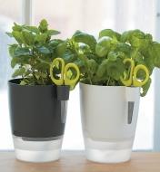 Gray and white Elho Windowsill Herb Pots side by side