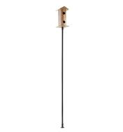 Birdhouse mounted on a flange-top garden pole