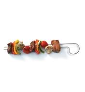 Meat and vegetables on a double-prong skewer