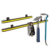 Both sizes of tool bar attached to a wall, with various hand tools clinging to the 24" size