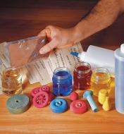 Examples of wooden toy parts colored with aniline dyes