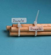 Label ties with labels used to bundle dowels