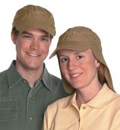 A man and a woman wearing the Lee Valley Sun Cap