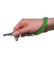 Green Key Band-It Wristband worn around a wrist with a key attached