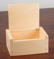 Small wooden box with lid open