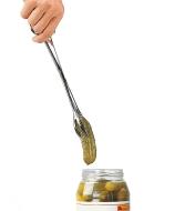 Using Kitchen Tongs to remove a pickle from a jar