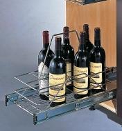 Basket Pullout mounted in a cupboard, holding bottles of wine