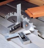 Two 4" Double Squares placed on a table saw