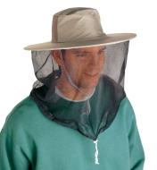 A man wearing the Pocket Hat with the mosquito head net