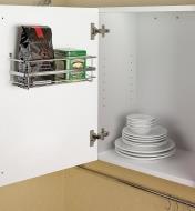 Single utility rack mounted on a cupboard door