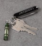 TEC Glow Fob with keys and pocket knife attached