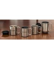 One of each of the Stainless-Steel Insulated Mugs filled with hot beverages