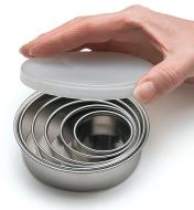 Stainless Steel Pastry Cutters nested in the included lidded bowl