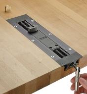 Inset vise installed in workbench