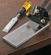 Sharpening a plane blade using a honing guide and a steel honing plate