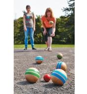 Two women playing Pétanque