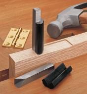 Using a Magnetic Corner Chisel to square off the corner of a routed hinge gains