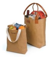 Two Tree Leather Tote Bags filled with groceries