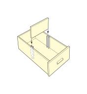 Illustration of divider being inserted into a drawer using two drawer dividers