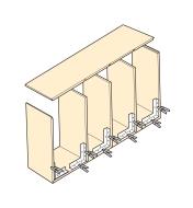 Illustration of assembly braces and spring clamps being used to assemble a bookcase